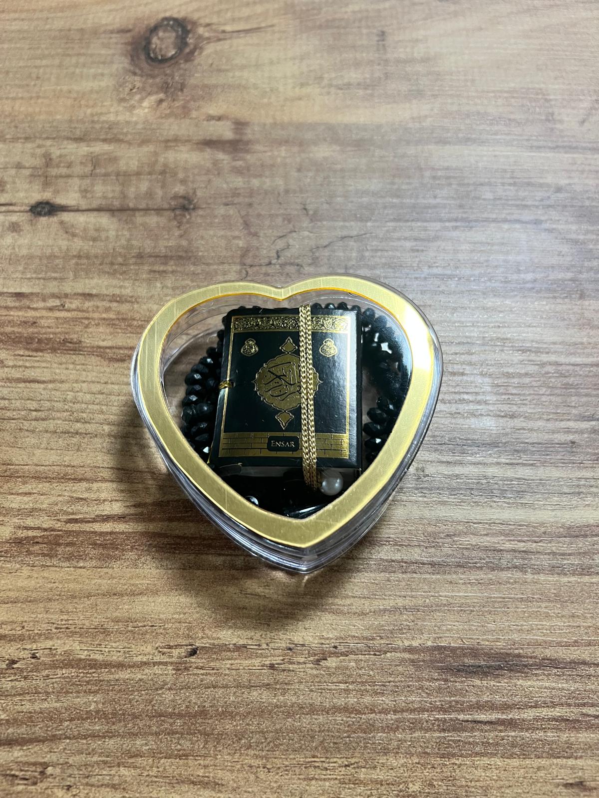 SHR KALP PLEKSİ MİKA KUTU TESBİHLİ MİNİ KUR'AN SİYAH