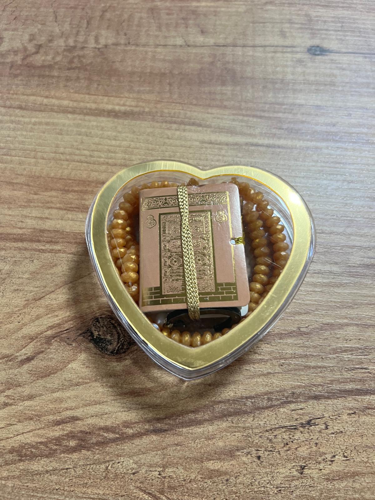 SHR KALP PLEKSİ MİKA KUTU TESBİHLİ MİNİ KUR'AN GOLD