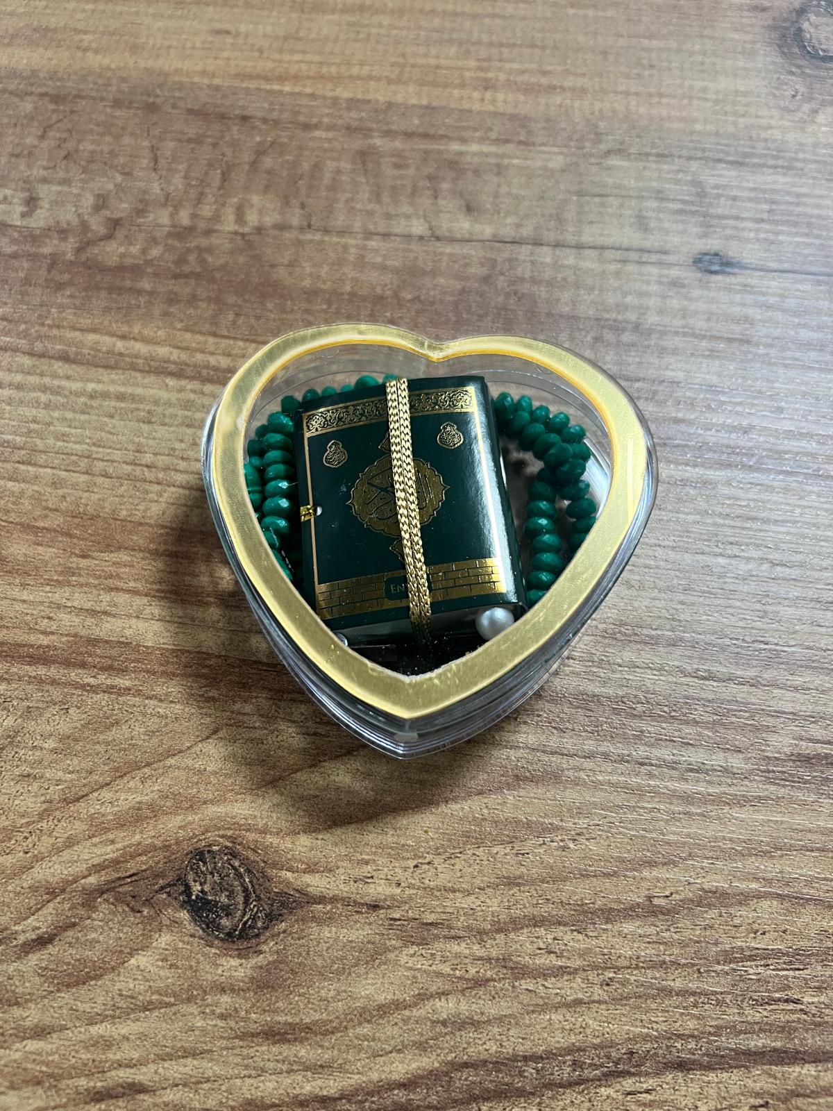 SHR KALP PLEKSİ MİKA KUTU TESBİHLİ MİNİ KUR'AN YEŞİL