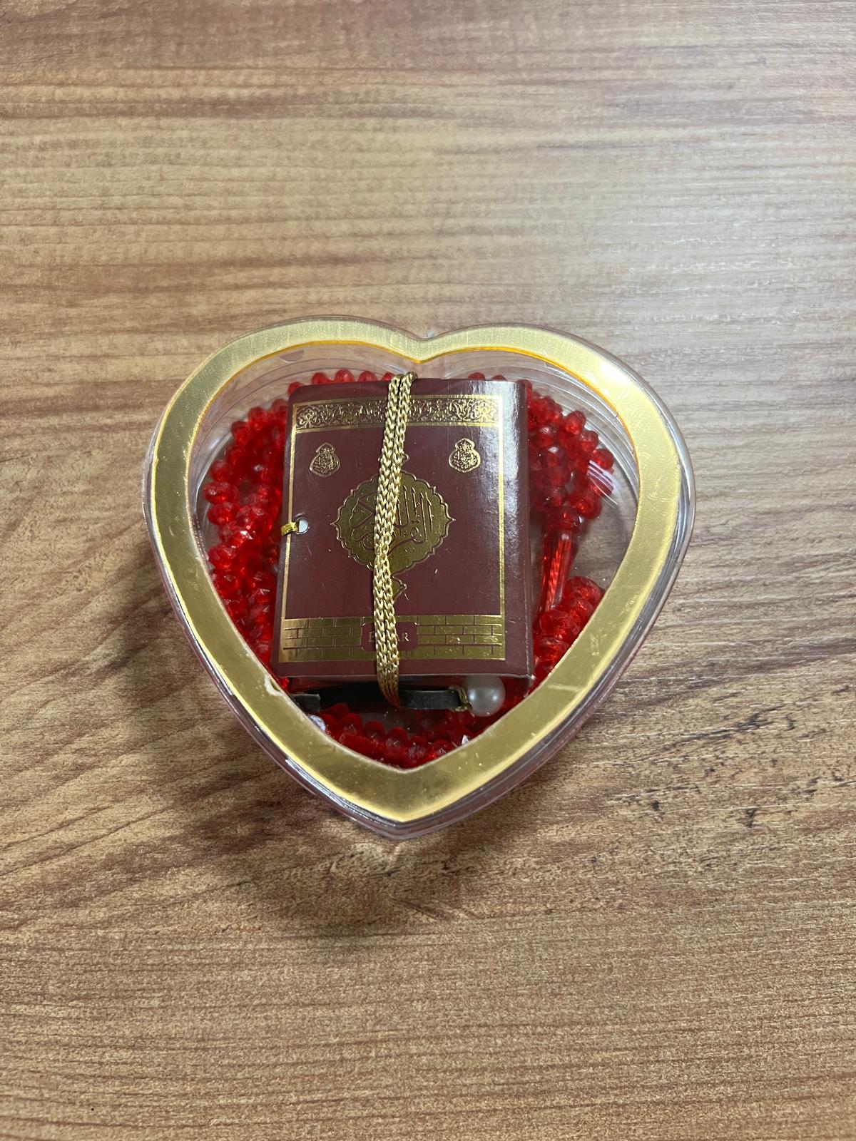 SHR KALP PLEKSİ MİKA KUTU TESBİHLİ MİNİ KUR'AN KIRMIZI