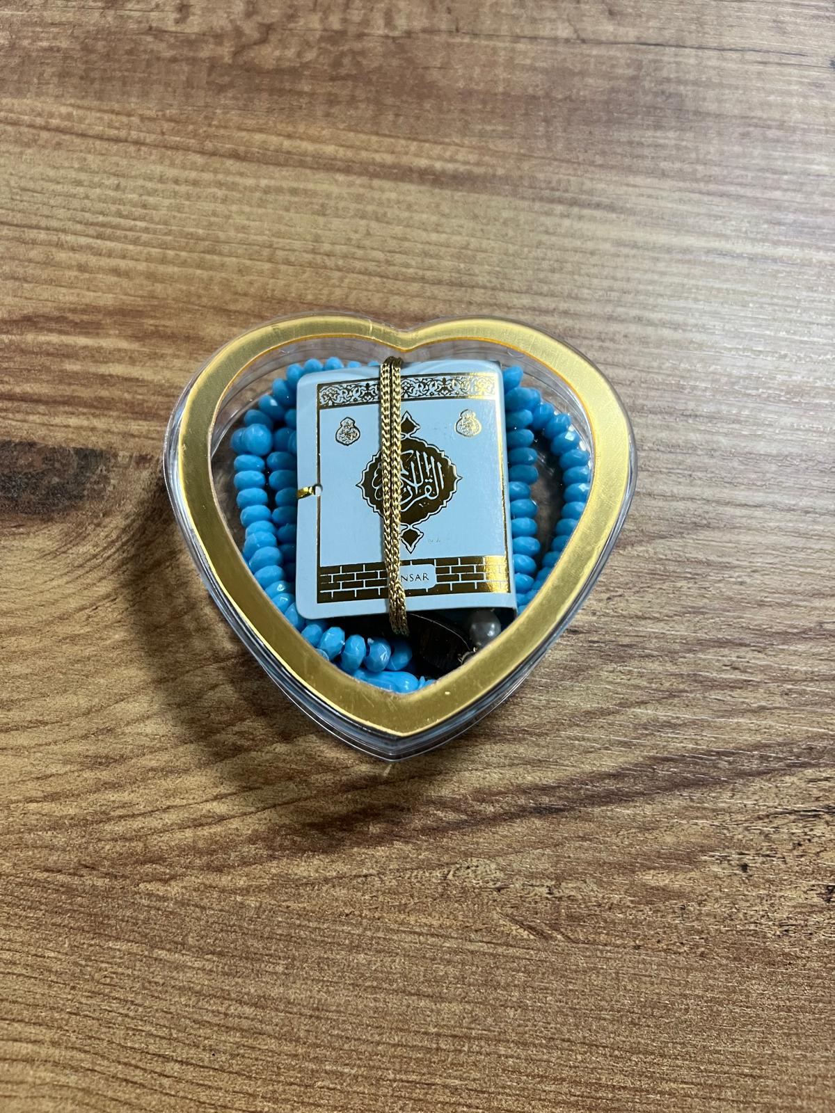 SHR KALP PLEKSİ MİKA KUTU TESBİHLİ MİNİ KUR'AN MAVİ