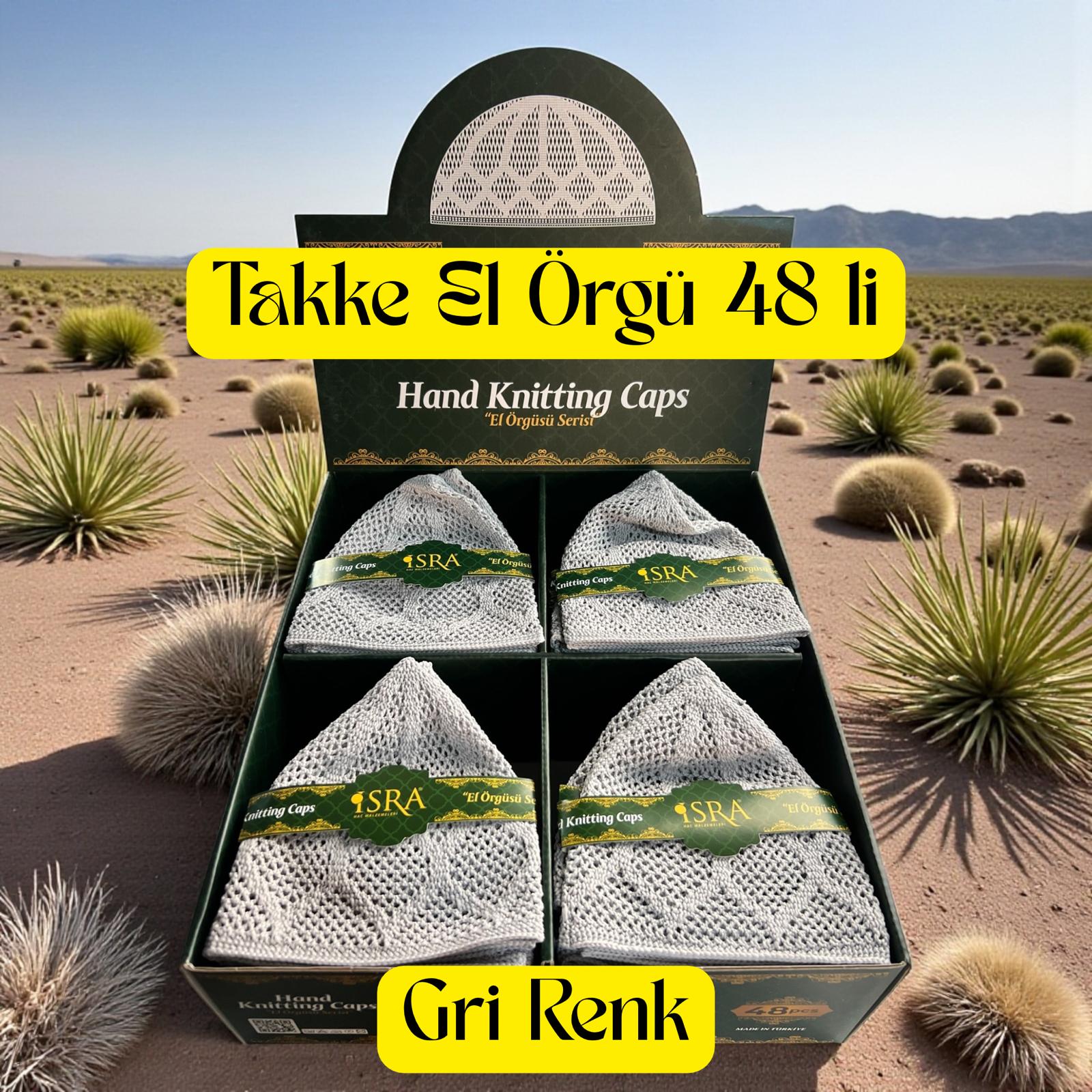 İR TAKKE GRİ EL ÖRGÜ MODELİ KUTUDA 48 Lİ