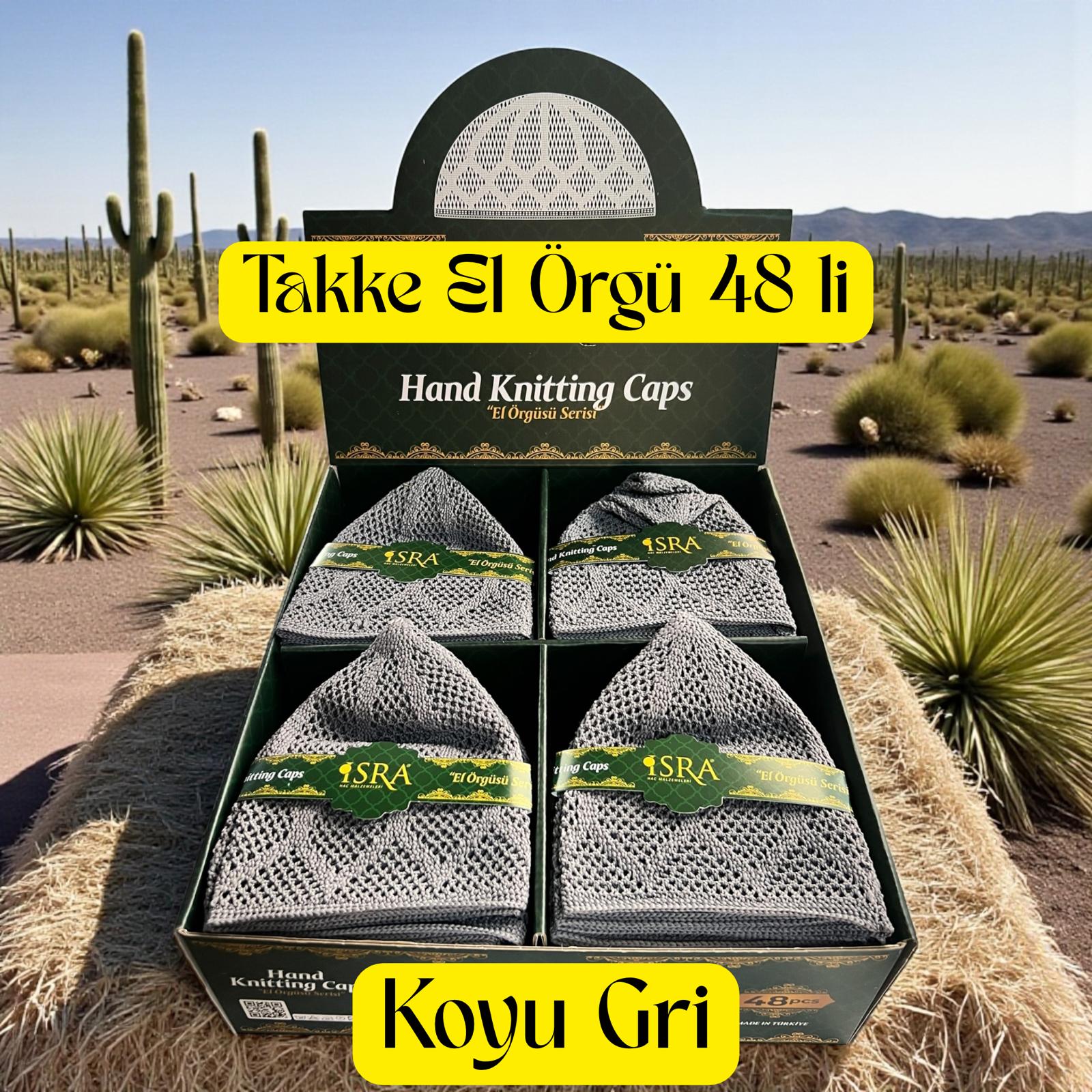 İR TAKKE KOYU GRİ EL ÖRGÜ MODELİ KUTUDA 48 Lİ