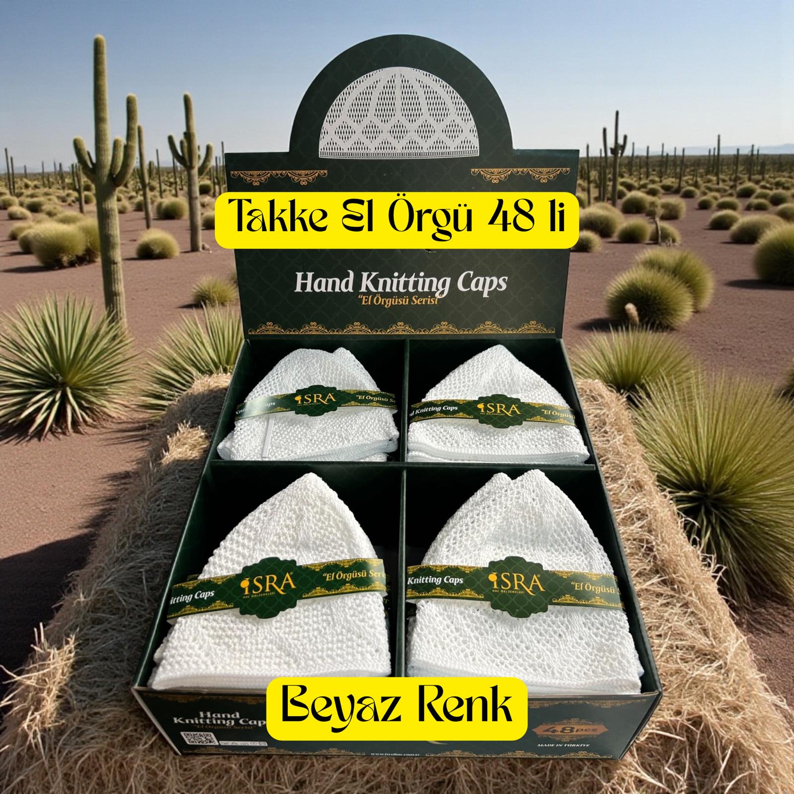 İR TAKKE BEYAZ EL ÖRGÜ MODELİ KUTUDA 48 Lİ