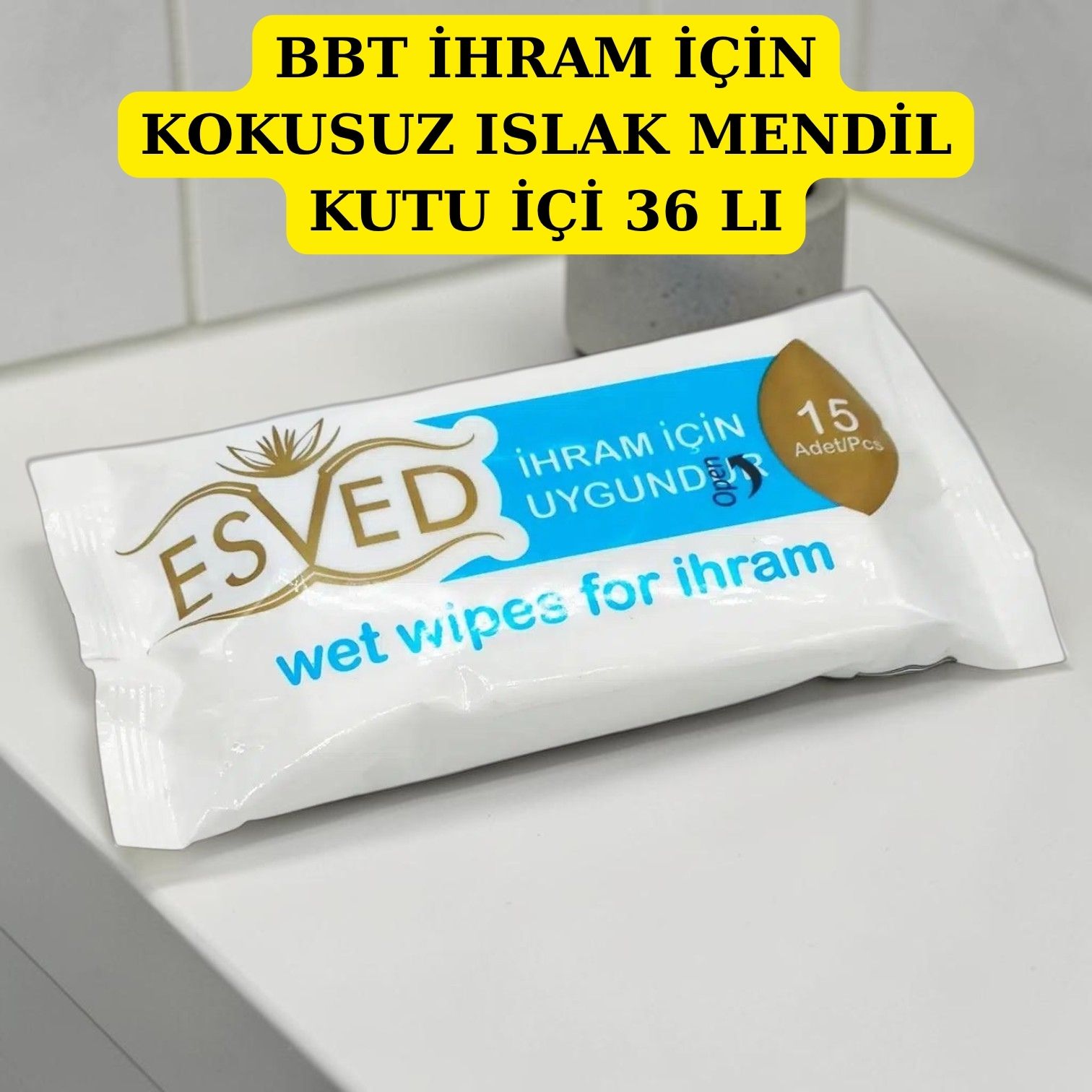 BBT İHRAM İÇİN KOKUSUZ ISLAK MENDİL KUTU İÇİ 36 LI