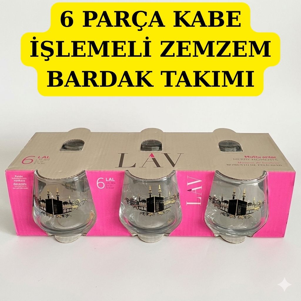 6 PARÇA KABE İŞLEMELİ ZEMZEM BARDAK TAKIMI