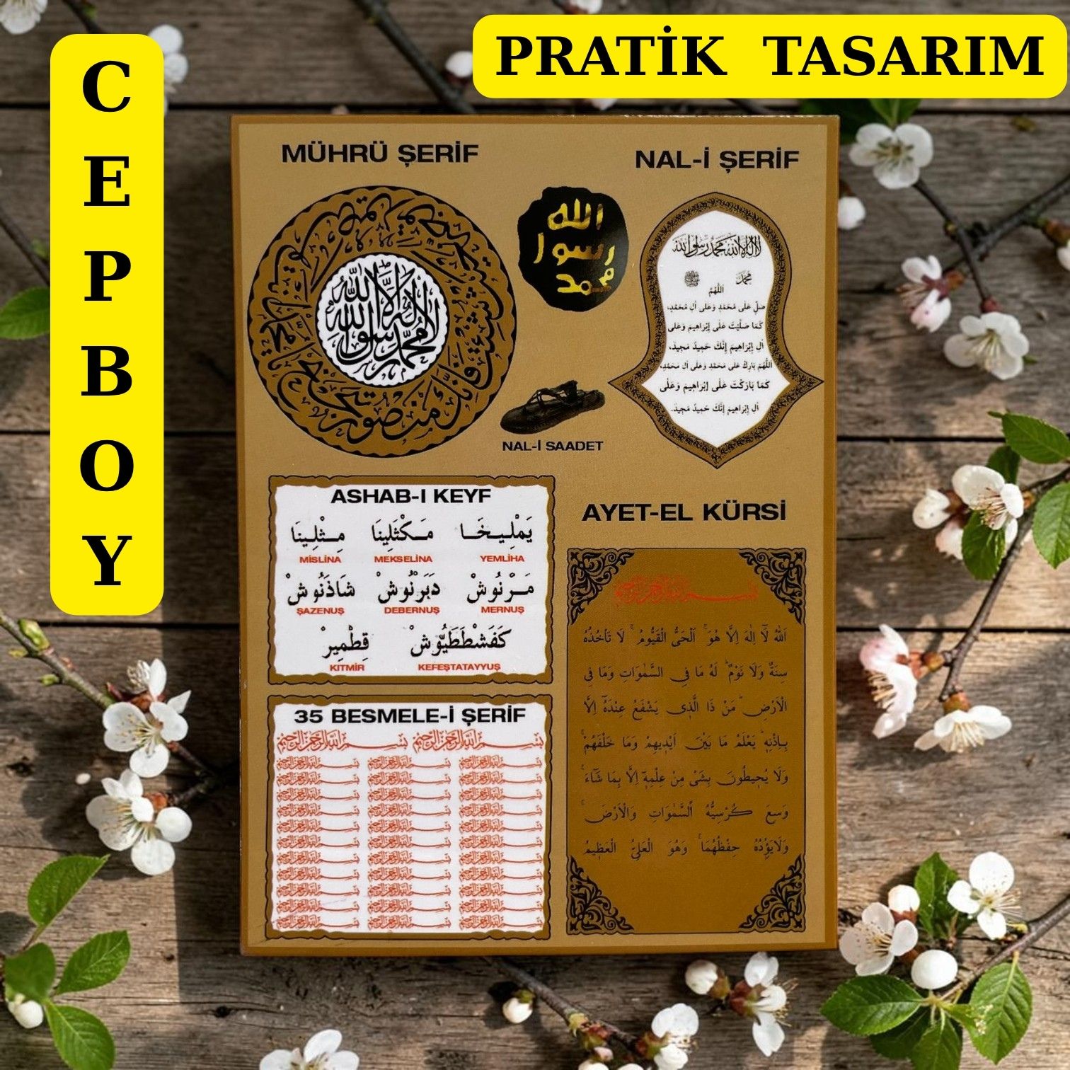 DUA KARTI MÜHRÜ ŞERİF NAL-İ ŞERİF NAL-I SAADET ASHAB-I KEYF 35 BESMELE-İ ŞERİF AYET-EL KÜRSİ (100 LÜ PAKET)