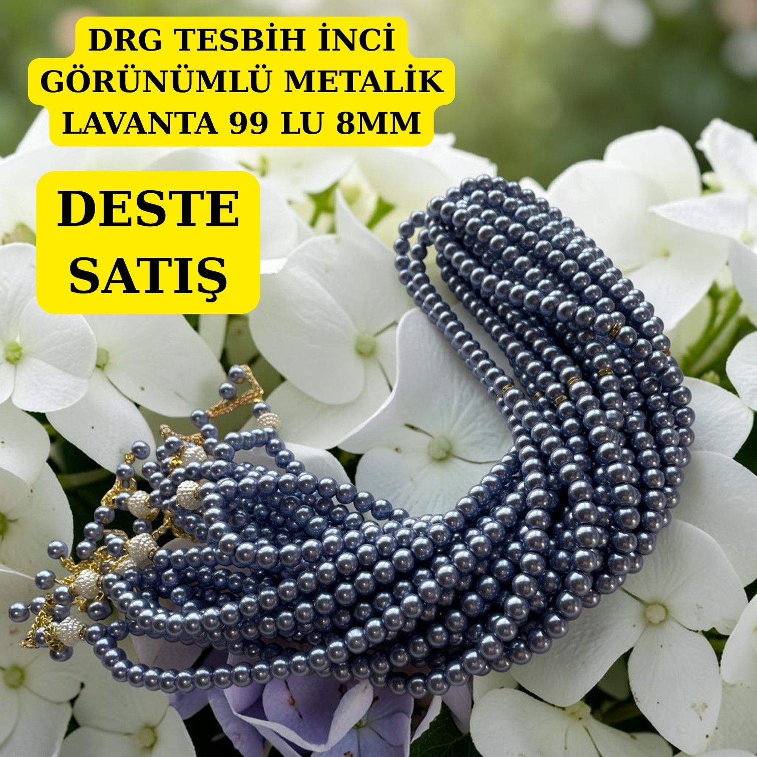 DRG TESBİH İNCİ GÖRÜNÜMLÜ METALİK LAVANTA 99 LU 8MM DESTE