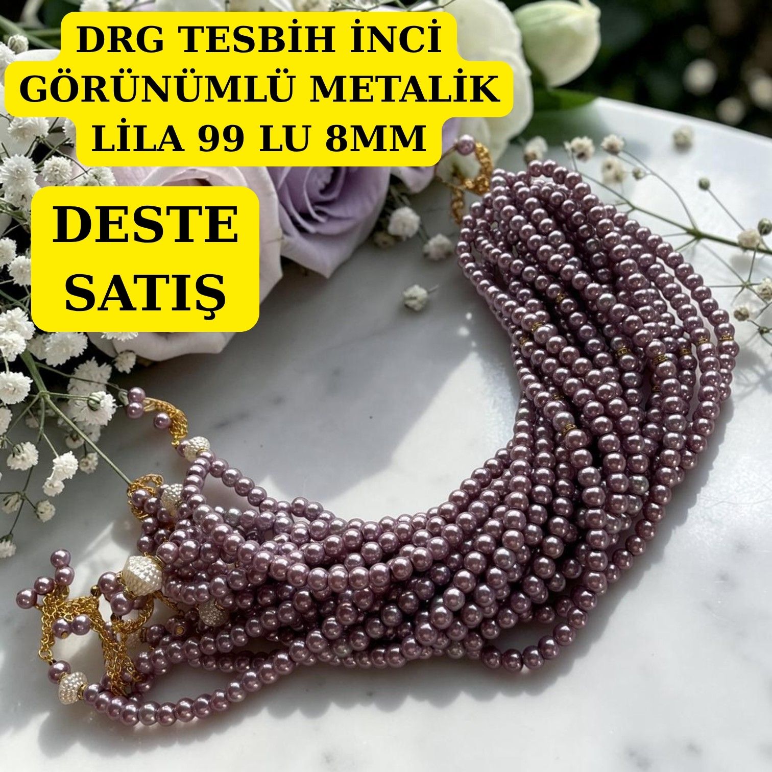 DRG TESBİH İNCİ GÖRÜNÜMLÜ METALİK LİLA 99 LU 8MM DESTE