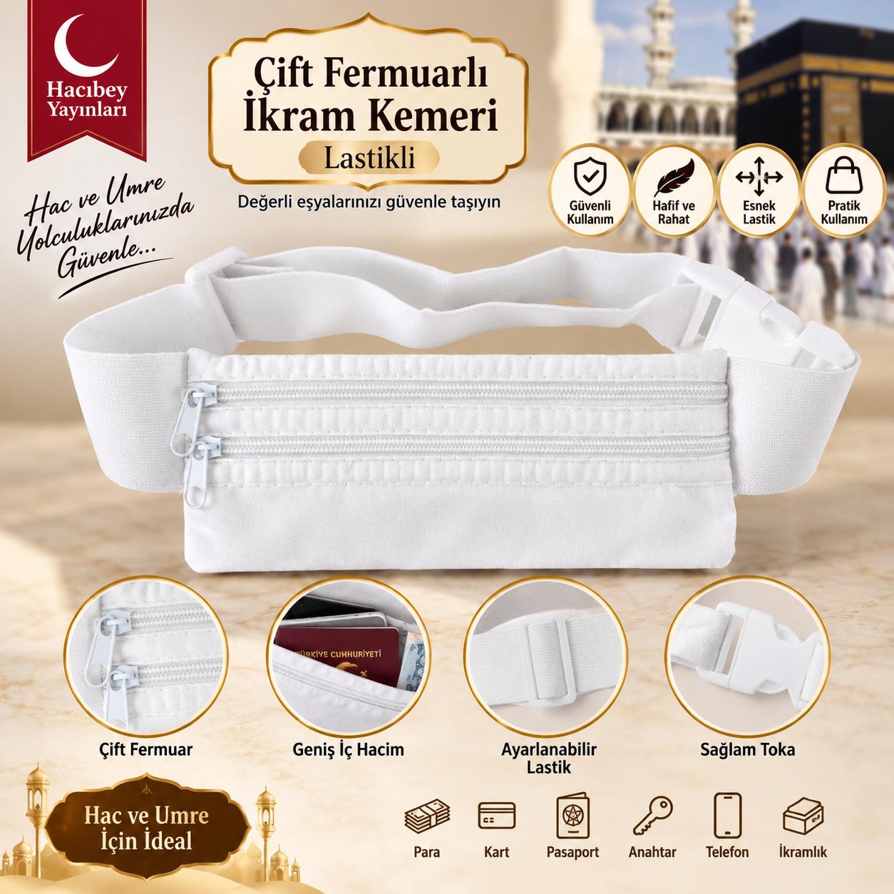 BRZ ÇİFT FERMUARLI LASTİKLİ CEPLİ İHRAM KEMERİ ADET SATIŞ
