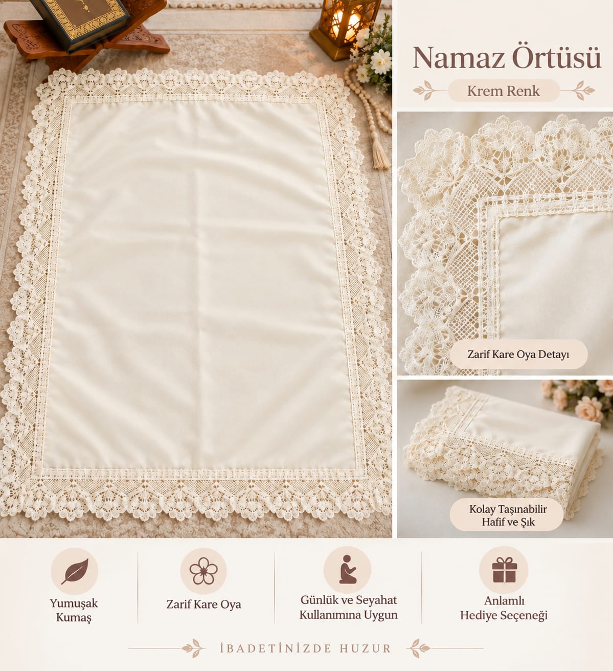 BRZ NAMAZ ÖRTÜSÜ KREM RENK ADET SATIŞ