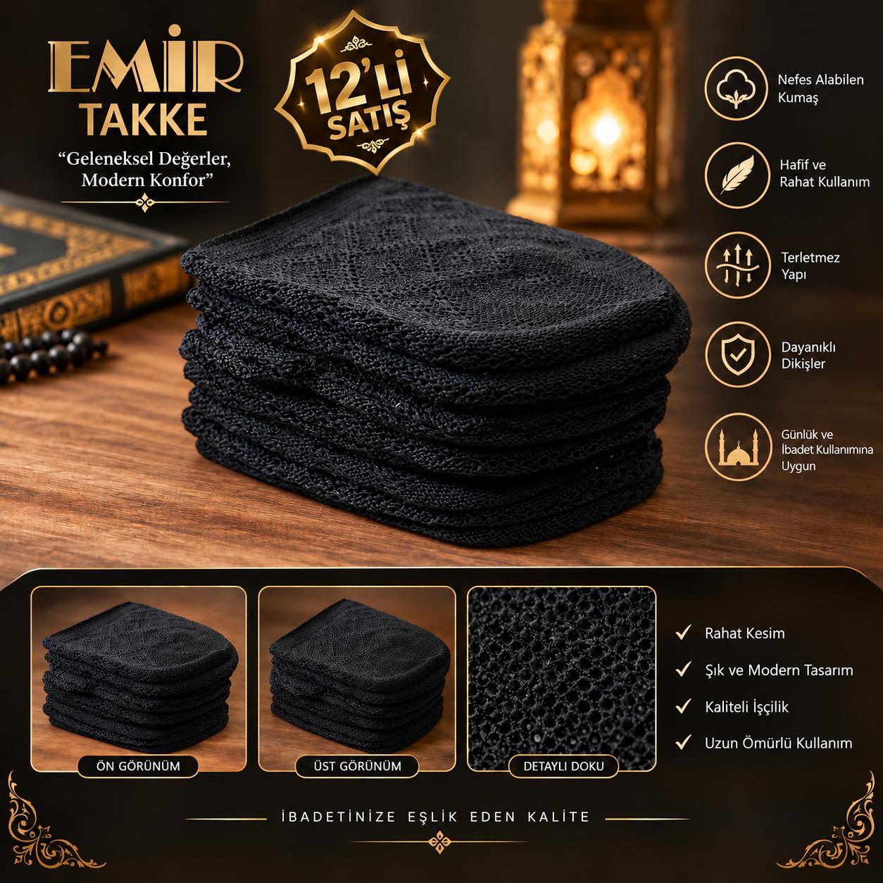 BRZ EMİR TAKKE SİYAH 12 Lİ