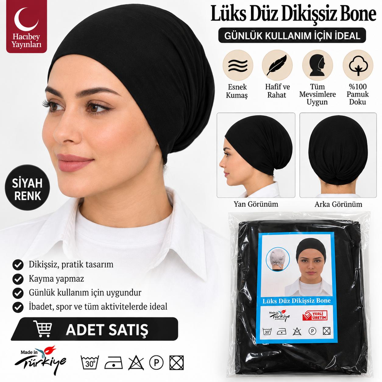BRZ DÜZ DİKİŞSİZ BONE SİYAH ADET SATIŞ