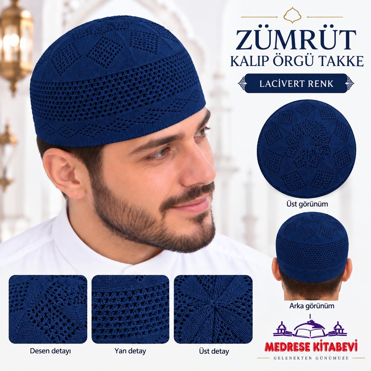 ŞM ZÜMRÜT KALIP ÖRGÜ TAKKE LACİVERT 55  NUMARA (ADET SATIŞ)