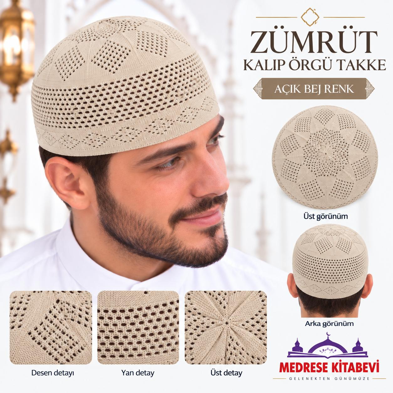 ŞM ZÜMRÜT KALIP ÖRGÜ TAKKE AÇIK BEJ 57 NUMARA (ADET SATIŞ)