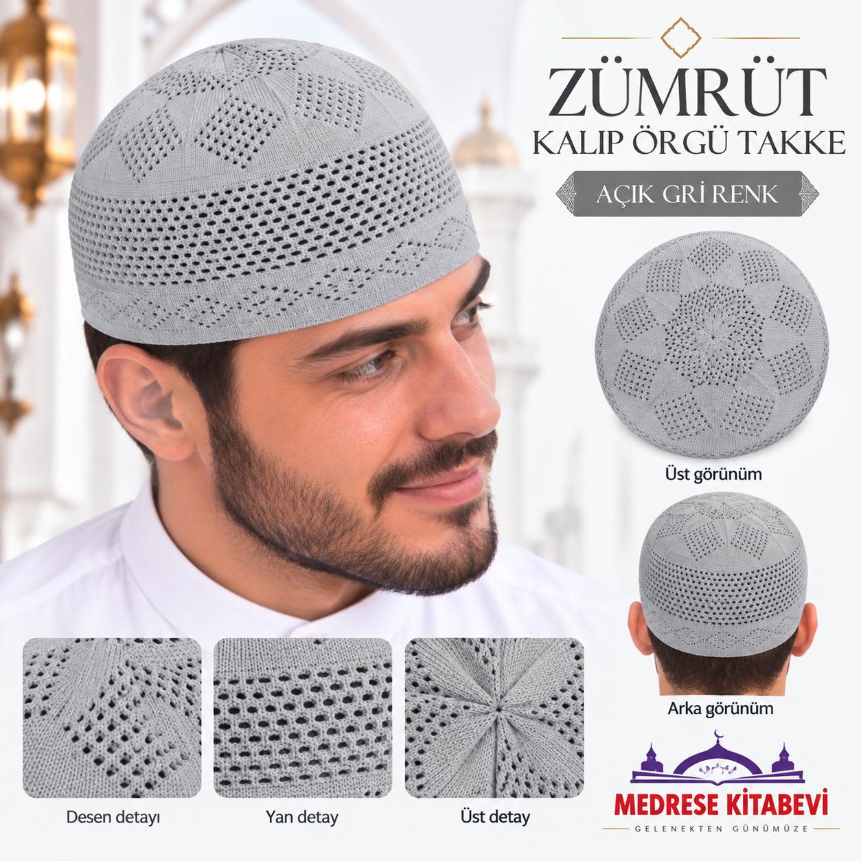 ŞM ZÜMRÜT KALIP ÖRGÜ TAKKE AÇIK GRİ 56 NUMARA (ADET SATIŞ)