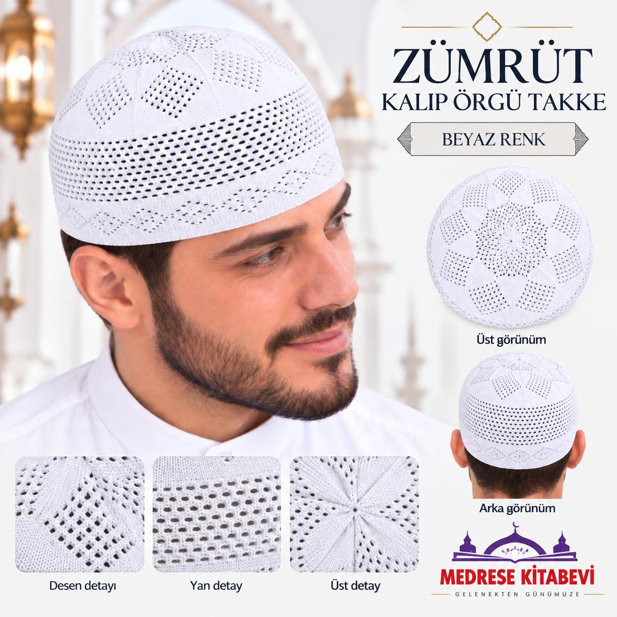 ŞM ZÜMRÜT KALIP ÖRGÜ TAKKE  BEYAZ 59 NUMARA (ADET SATIŞ)