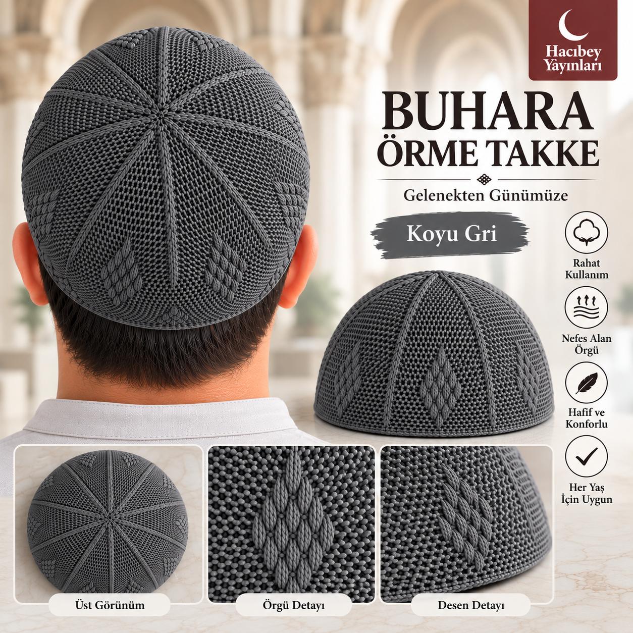 ŞM BUHARA ÖRME TAKKE KOYU GRİ (ADET SATIŞ)