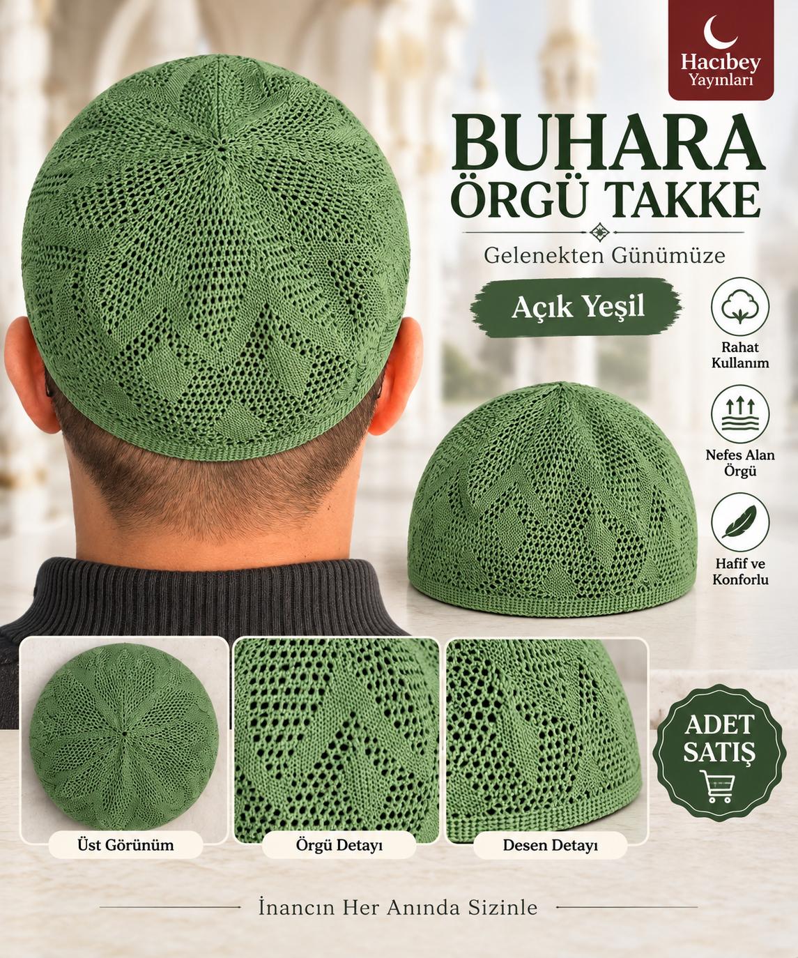 ŞM BUHARA YUMUŞAK ÖRGÜ TAKKE AÇIK YEŞİL (ADET SATIŞ)