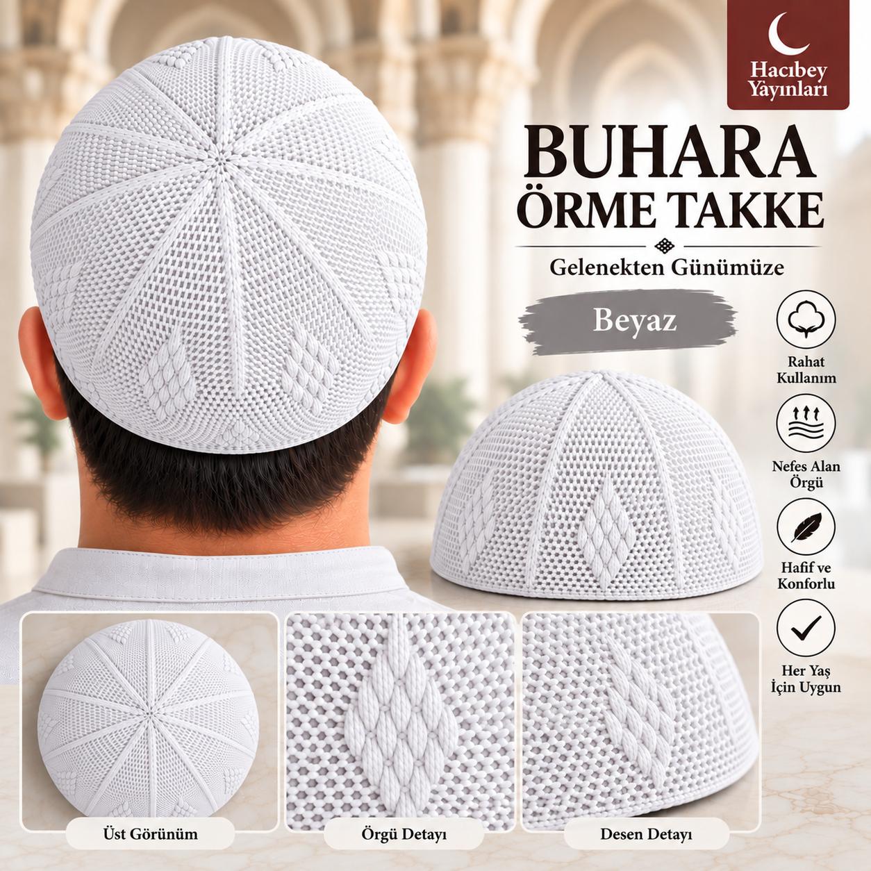 ŞM BUHARA ÖRME TAKKE BEYAZ (ADET SATIŞ)