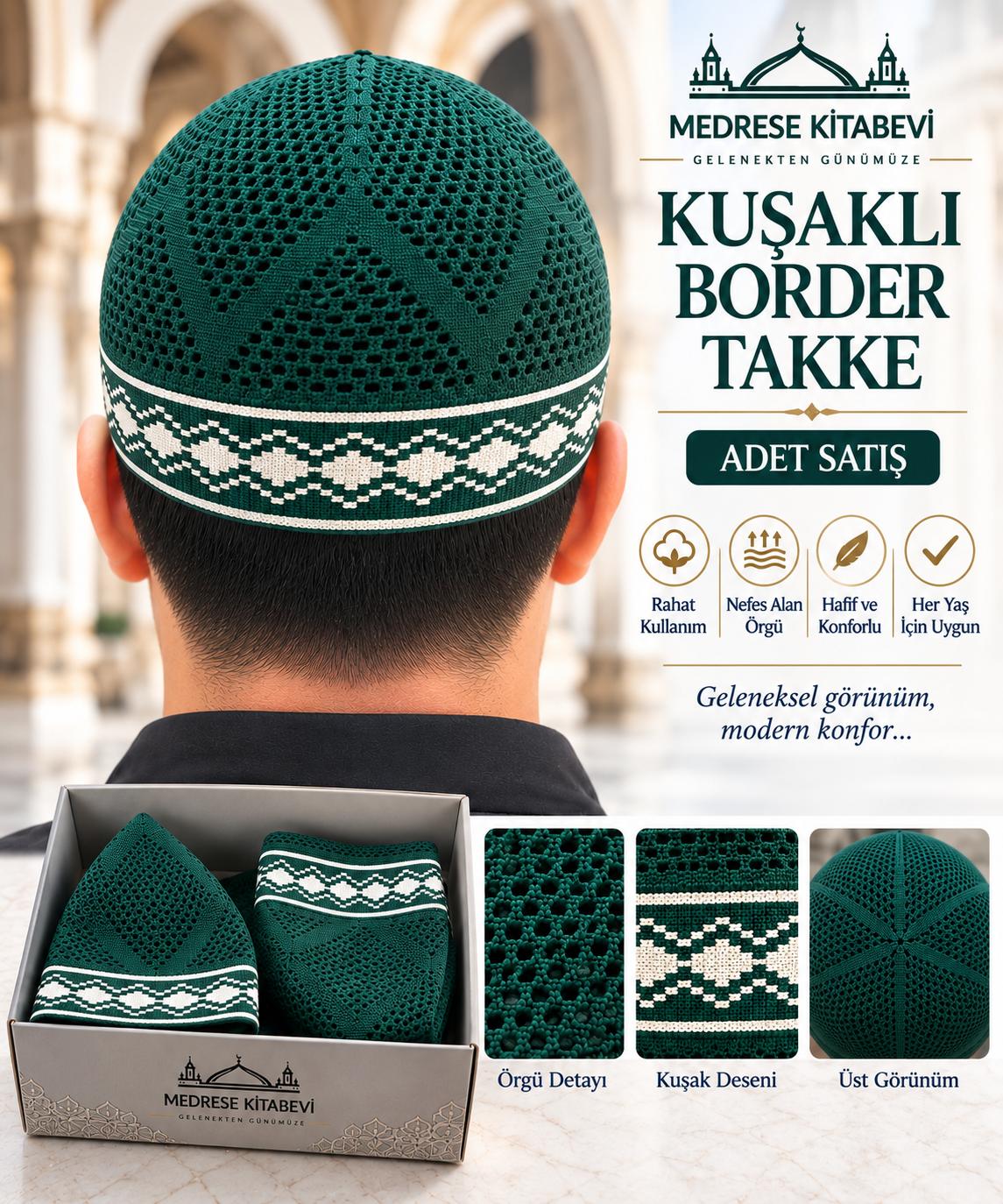 ŞM KUŞAKLI BORDER ZÜMRÜT TAKKE YEŞİL (ADET SATIŞ)