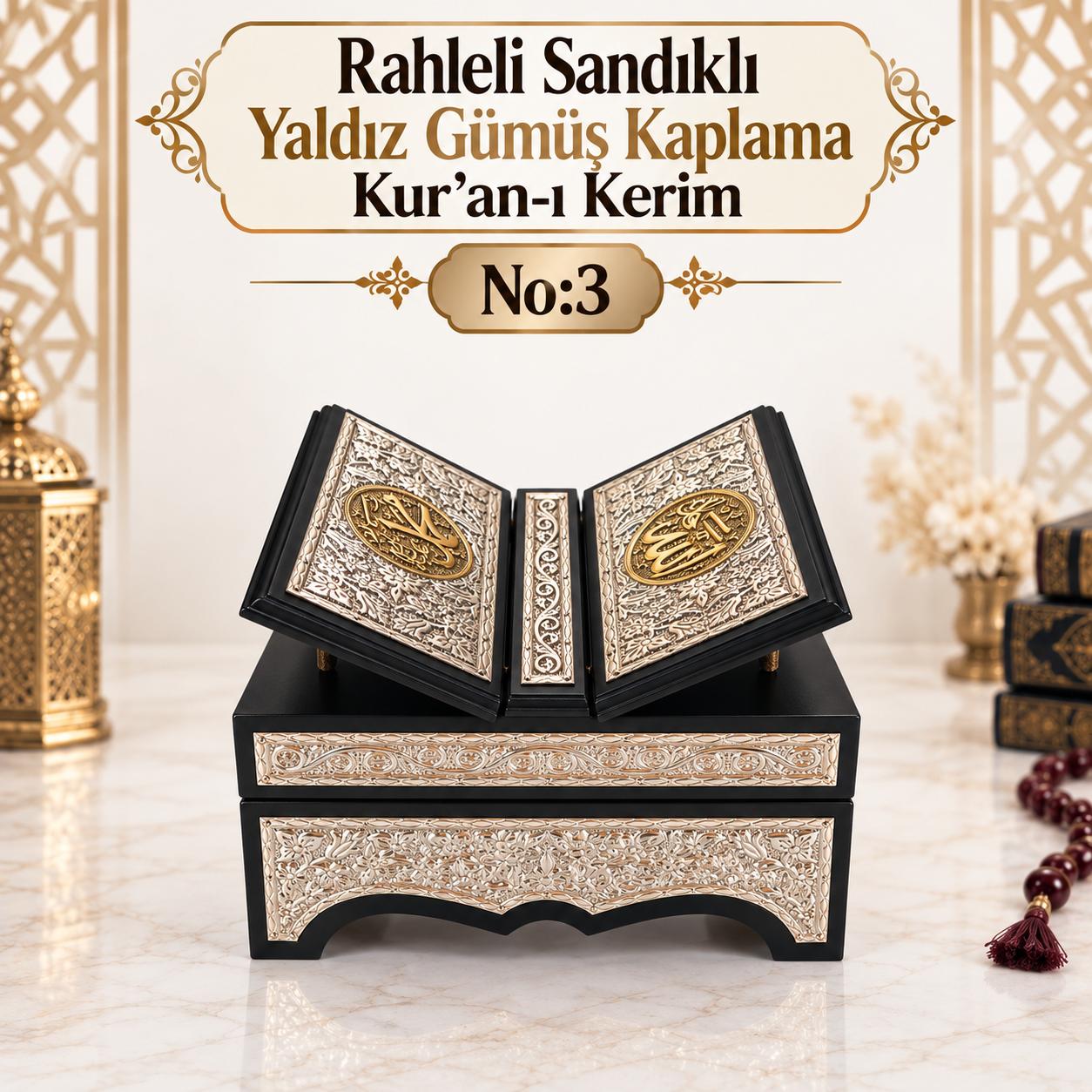 ÖRN RAHLELİ SANDIKLI YALDIZ GÜMÜŞ KAPLAMA KUR'AN-I KERİM NO:3