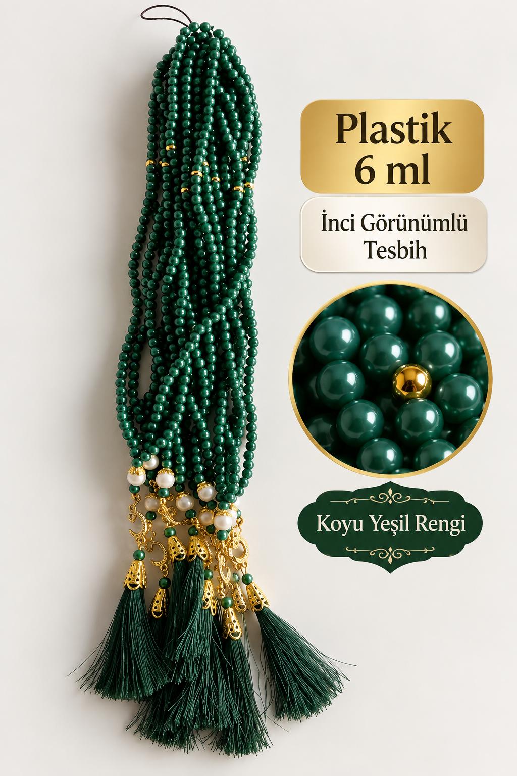 BRK PLASTİK 6 MM İNCİ GÖRÜNÜMLÜ TESBİH KOYU YEŞİL RENK (DESTE  SATIŞ) 