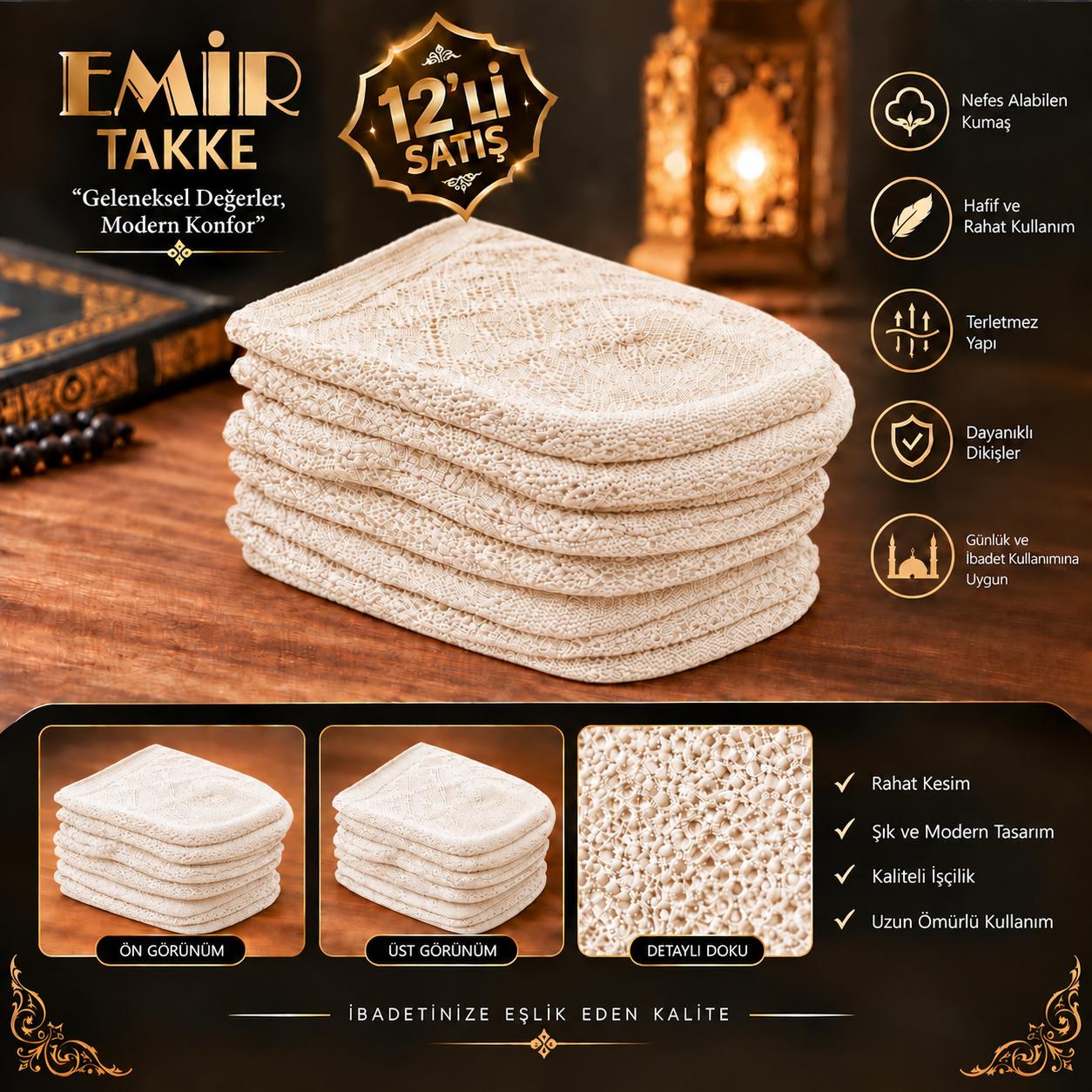BRZ EMİR TAKKE KREM 12 Lİ