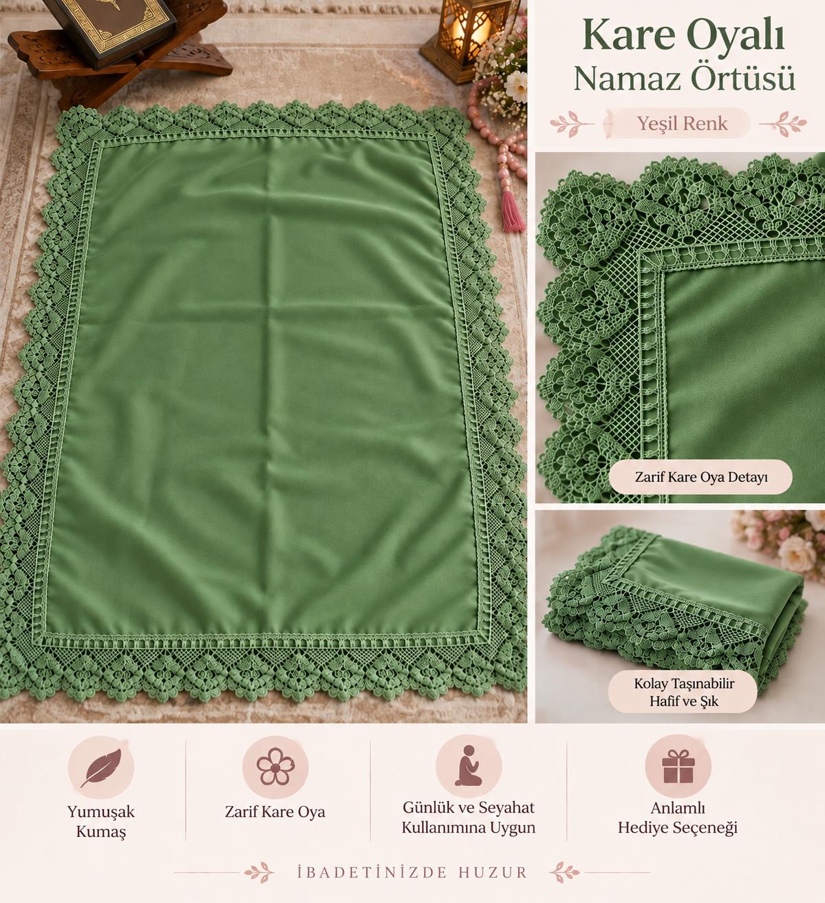 BRZ KARE OYALI YEŞİL NAMAZ ÖRTÜSÜ ADET SATIŞ