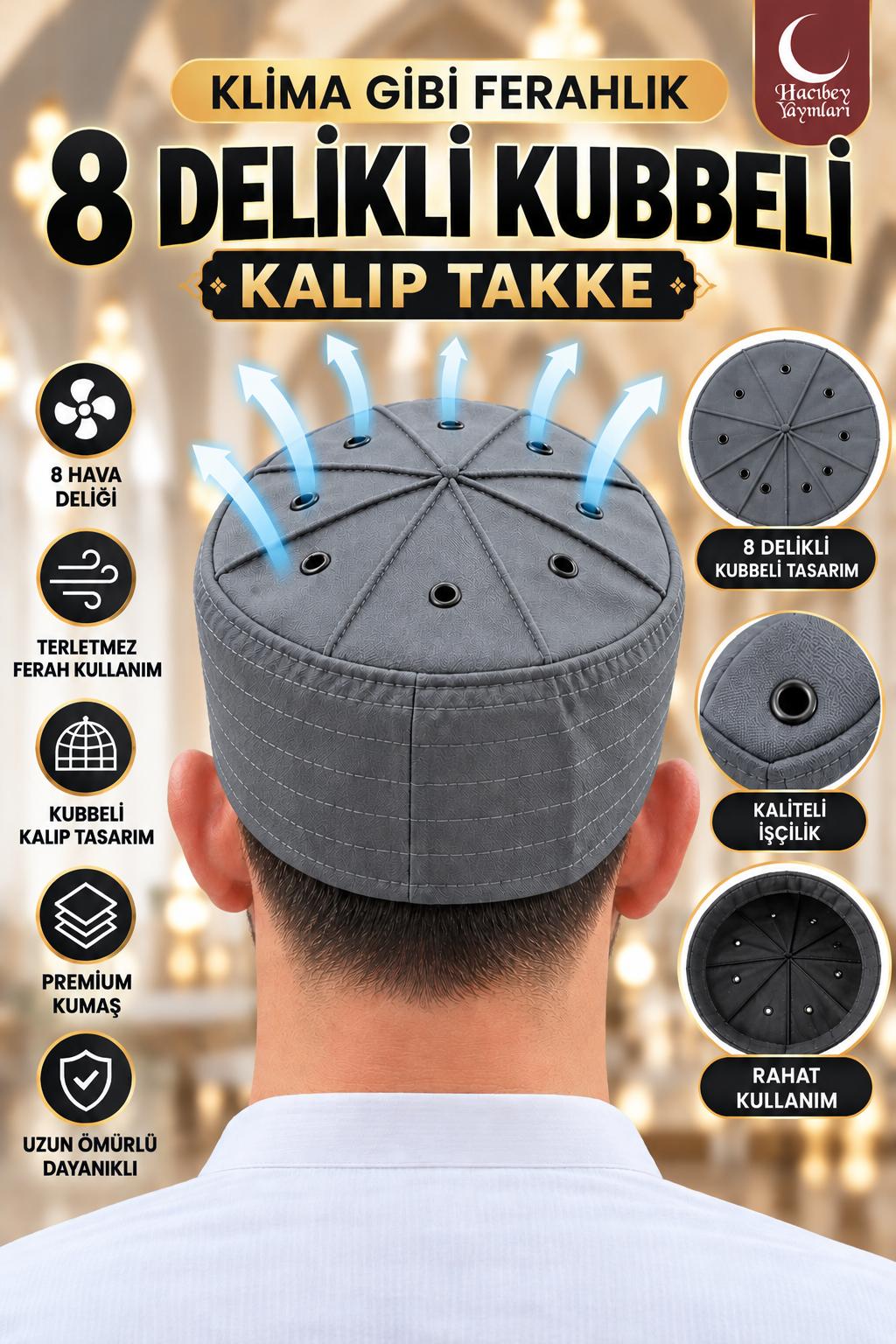 AD KUBBELİ 8 DELİKLİ KALIP TAKKE 58 NUMARA GRİ RENK ADET SATIŞ