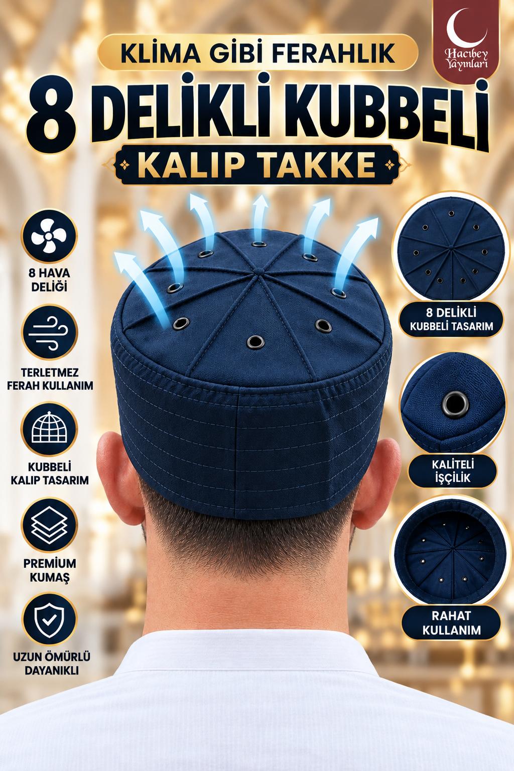 AD KUBBELİ 8 DELİKLİ KALIP TAKKE 56 NUMARA LACİVERT RENK ADET SATIŞ
