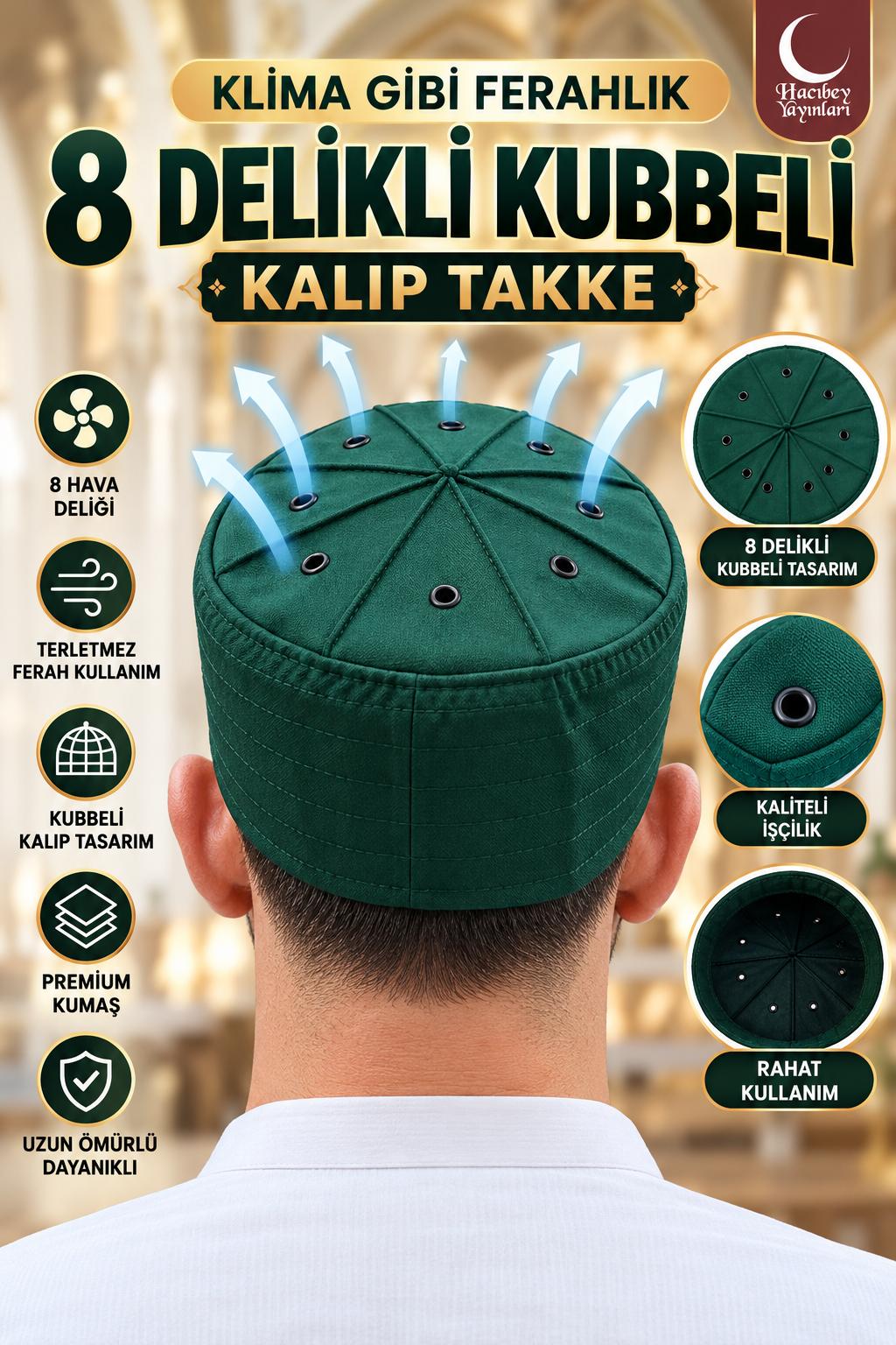 AD KUBBELİ 8 DELİKLİ KALIP TAKKE 56 NUMARA YEŞİL RENK ADET SATIŞ