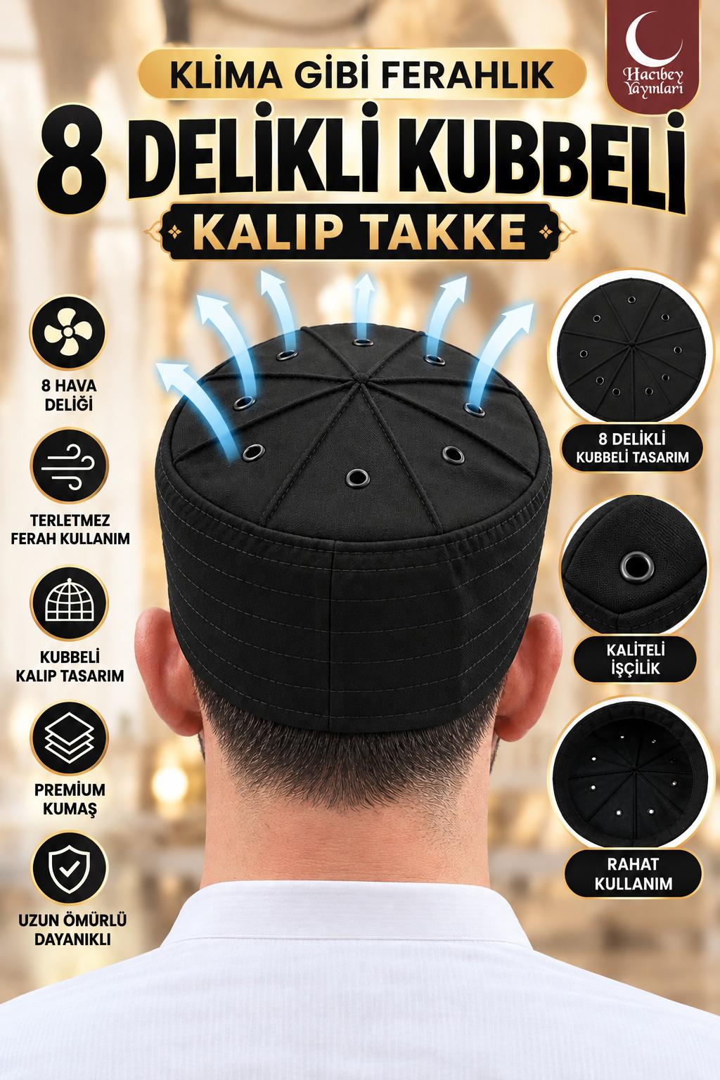 AD KUBBELİ 8 DELİKLİ KALIP TAKKE 57 NUMARA SİYAH RENK ADET SATIŞ