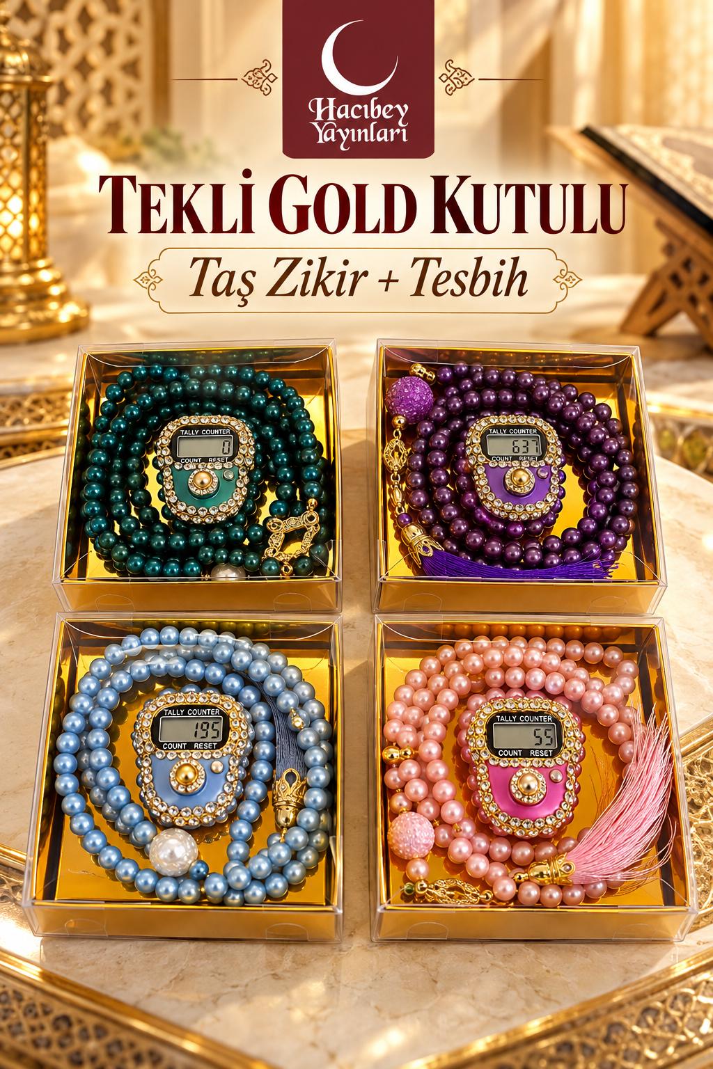 HNM TEKLİ GOLD KUTULU (TAŞ ZİKİR + TESBİH) ADET SATIŞ