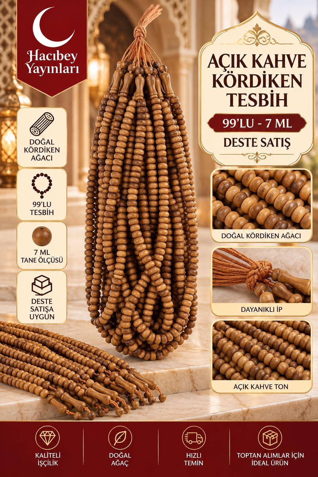 AO AÇIK KAHVE KÖRDİKEN 99'LU 7MM TESBİH (DESTE SATIŞ)