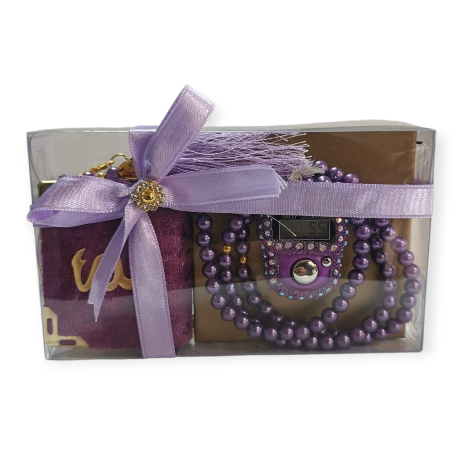 DLK MİNİ KURAN EKONOMİK HEDİYELİK SET PAKETTE 4'LÜ MOR (MİNİ KURAN,ZİKİRMATİK,İNCİ TESBİH)