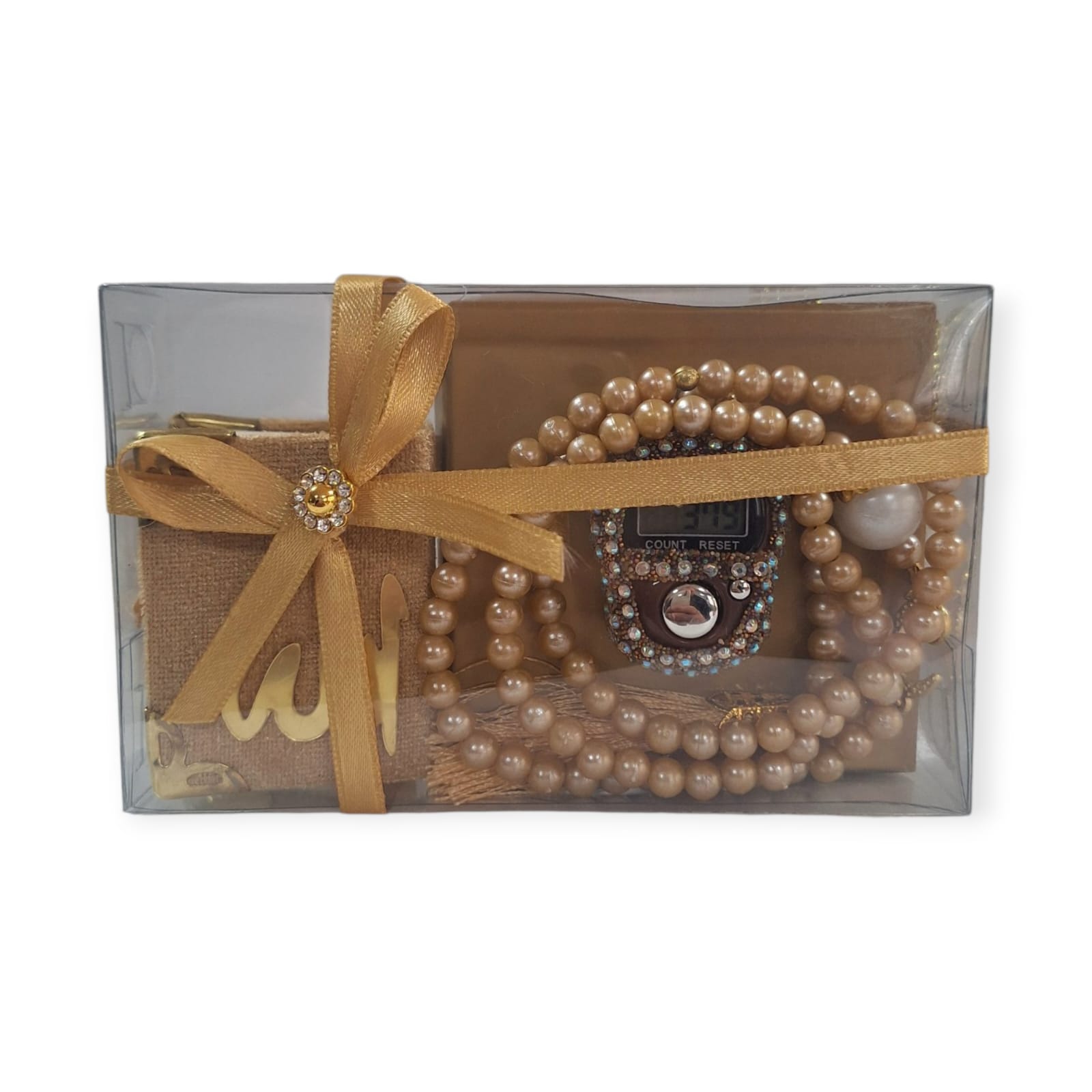 DLK MİNİ KURAN EKONOMİK HEDİYELİK SET PAKETTE 4'LÜ KAHVERENGİ BEJ (MİNİ KURAN,ZİKİRMATİK,İNCİ TESBİH)