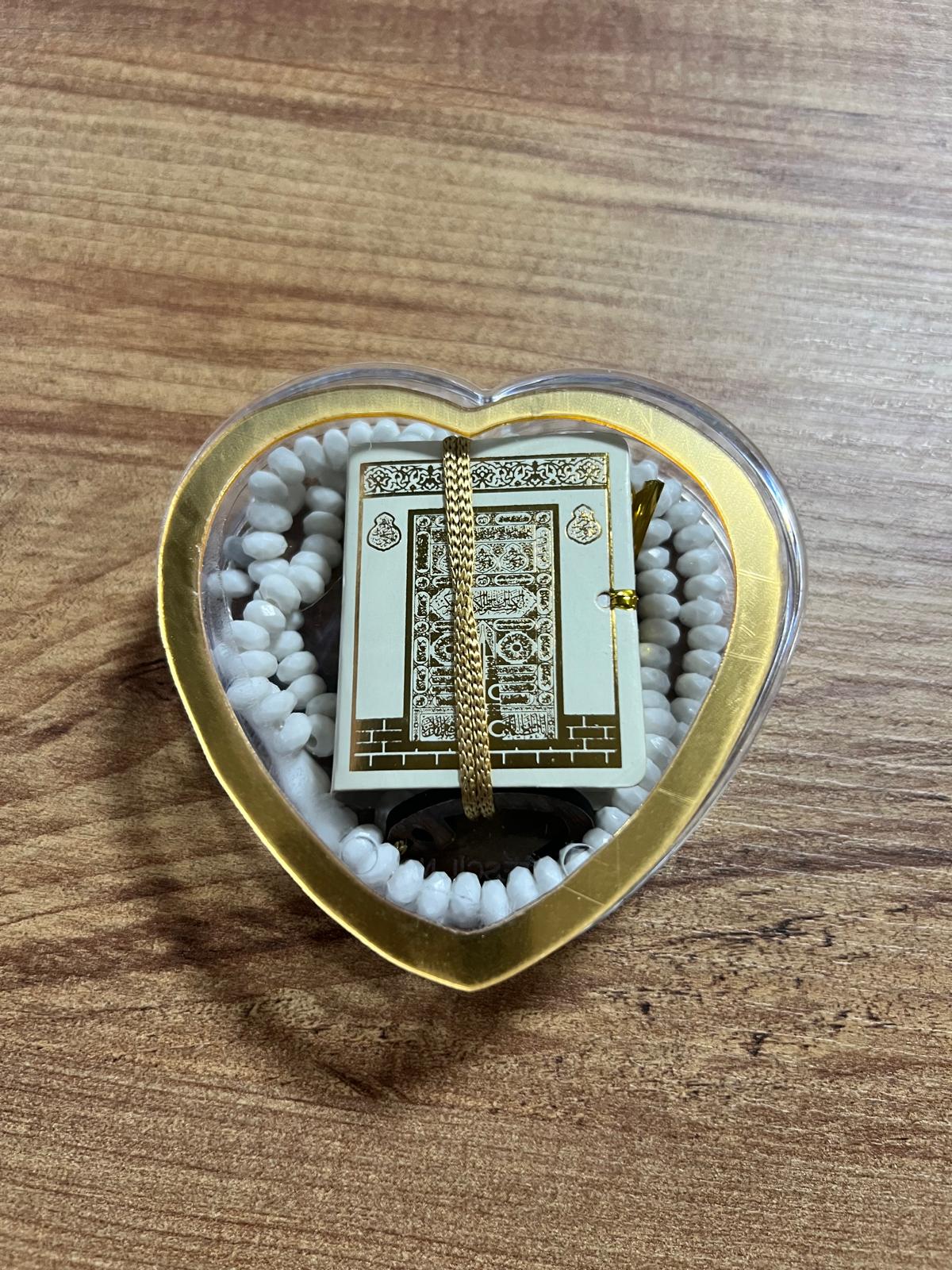 KALP PLEKSİ MİKA KUTU TESBİHLİ MİNİ KUR'AN BEYAZ