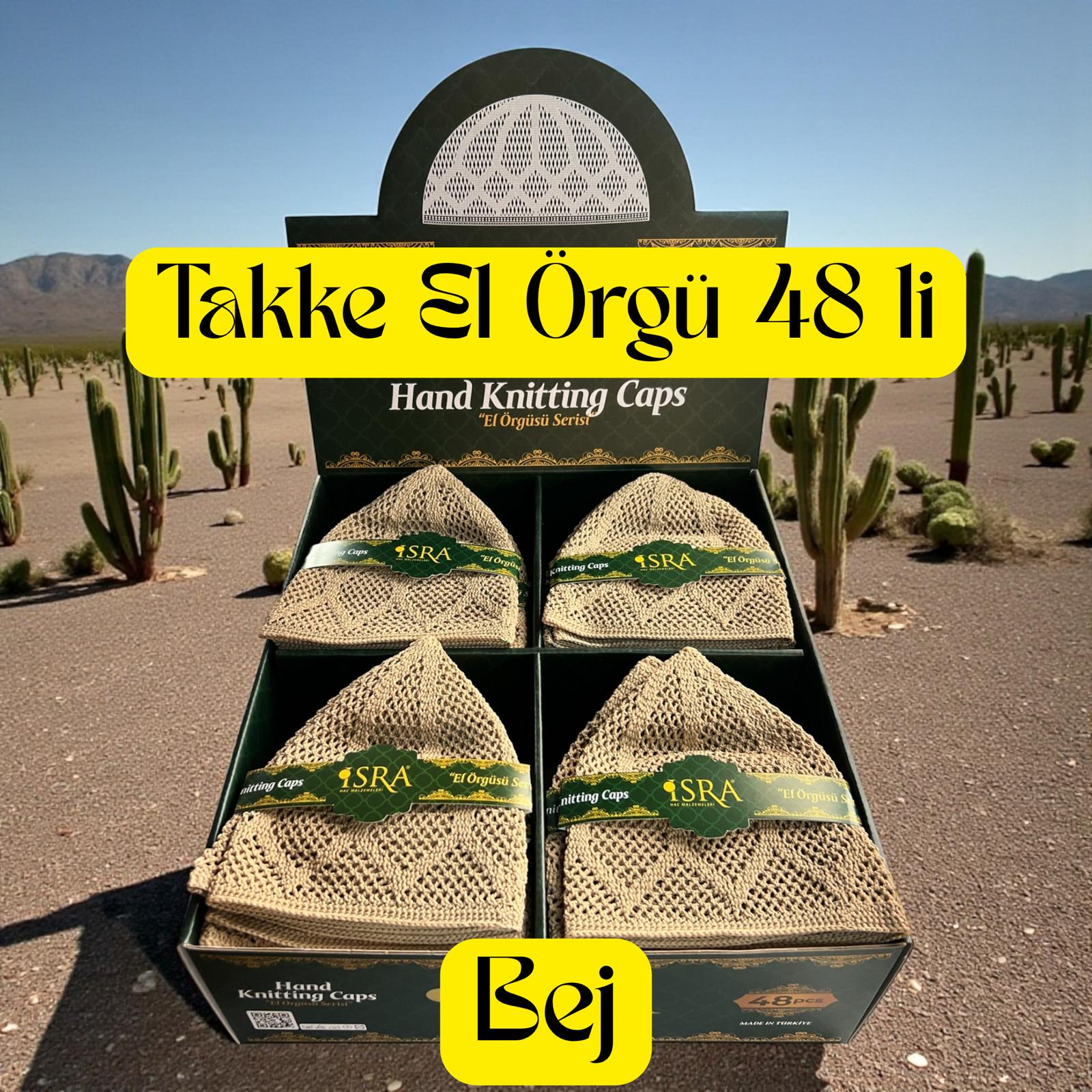 İR TAKKE BEJ EL ÖRGÜ MODELİ KUTUDA 48 Lİ