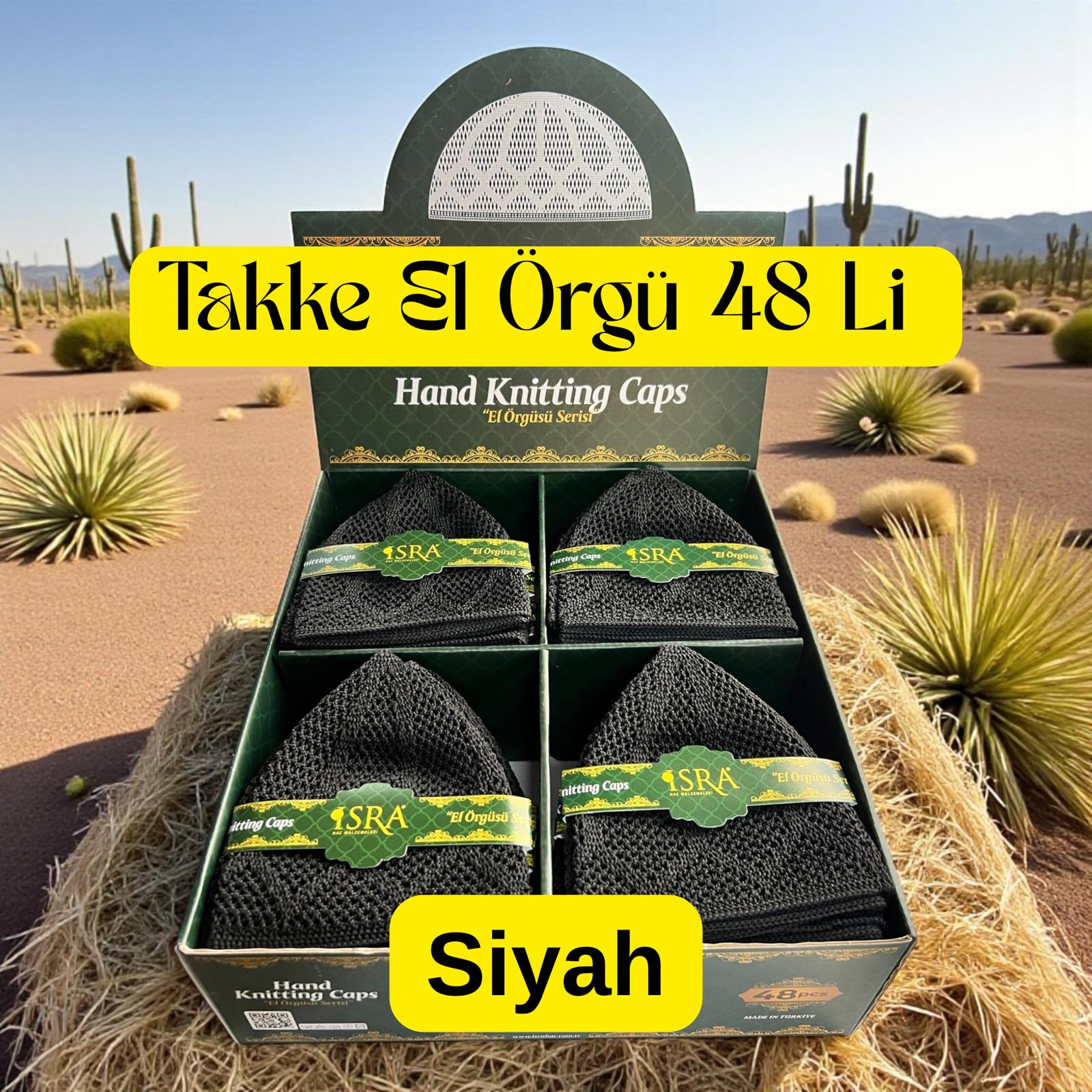 İR TAKKE SİYAH EL ÖRGÜ MODELİ KUTUDA 48 Lİ