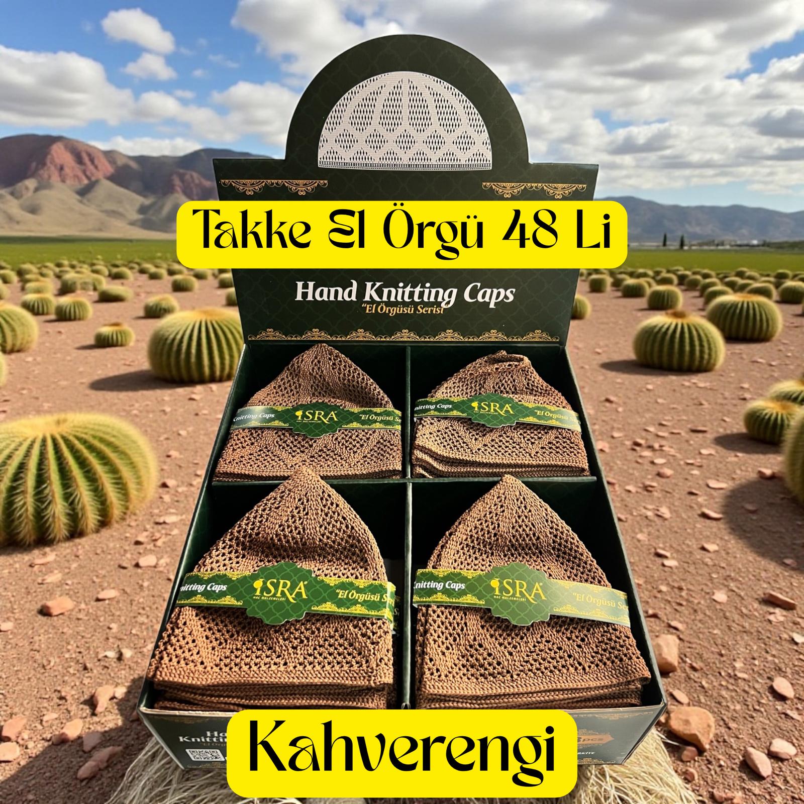 İR TAKKE KAHVERENGİ EL ÖRGÜ MODELİ KUTUDA 48 Lİ