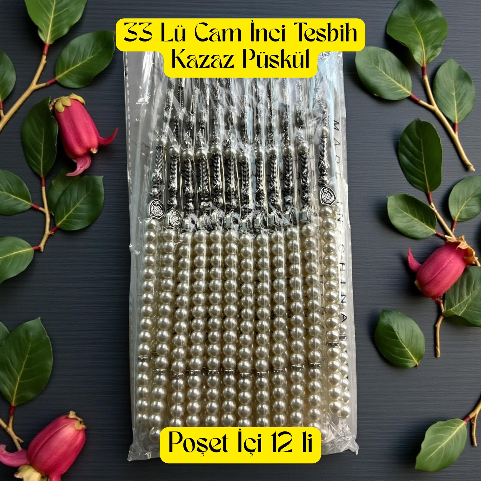 İR TESBİH 33 CAM İNCİ KAZAZ PÜSKÜL POŞET İÇİ 12 Lİ 