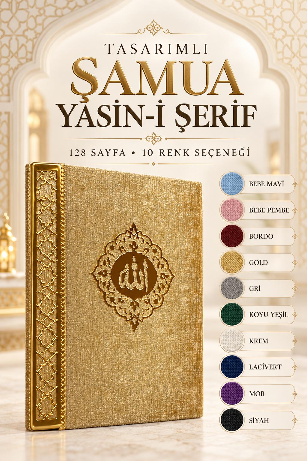 TASARIMLI ÇANTA BOY KADİFE KAPAKLI YASİN SÜNGERSİZ 128 SAYFA